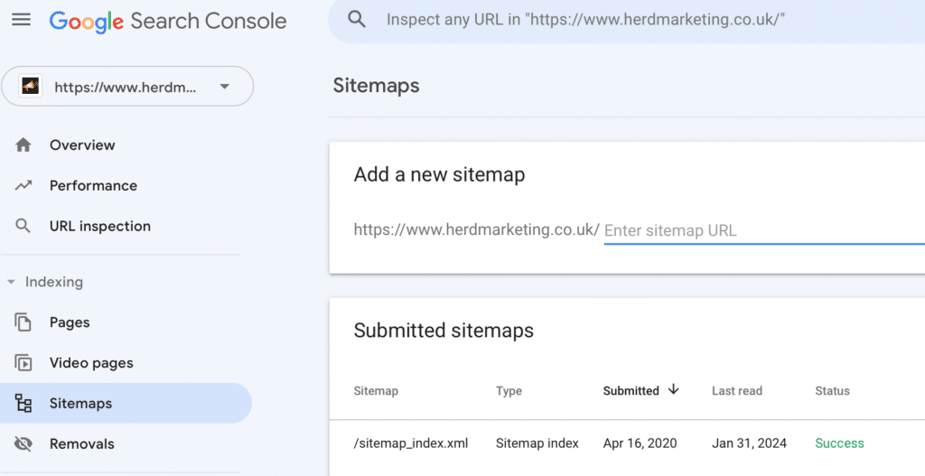 Example of sitemap submitted to Google via its Search Console.